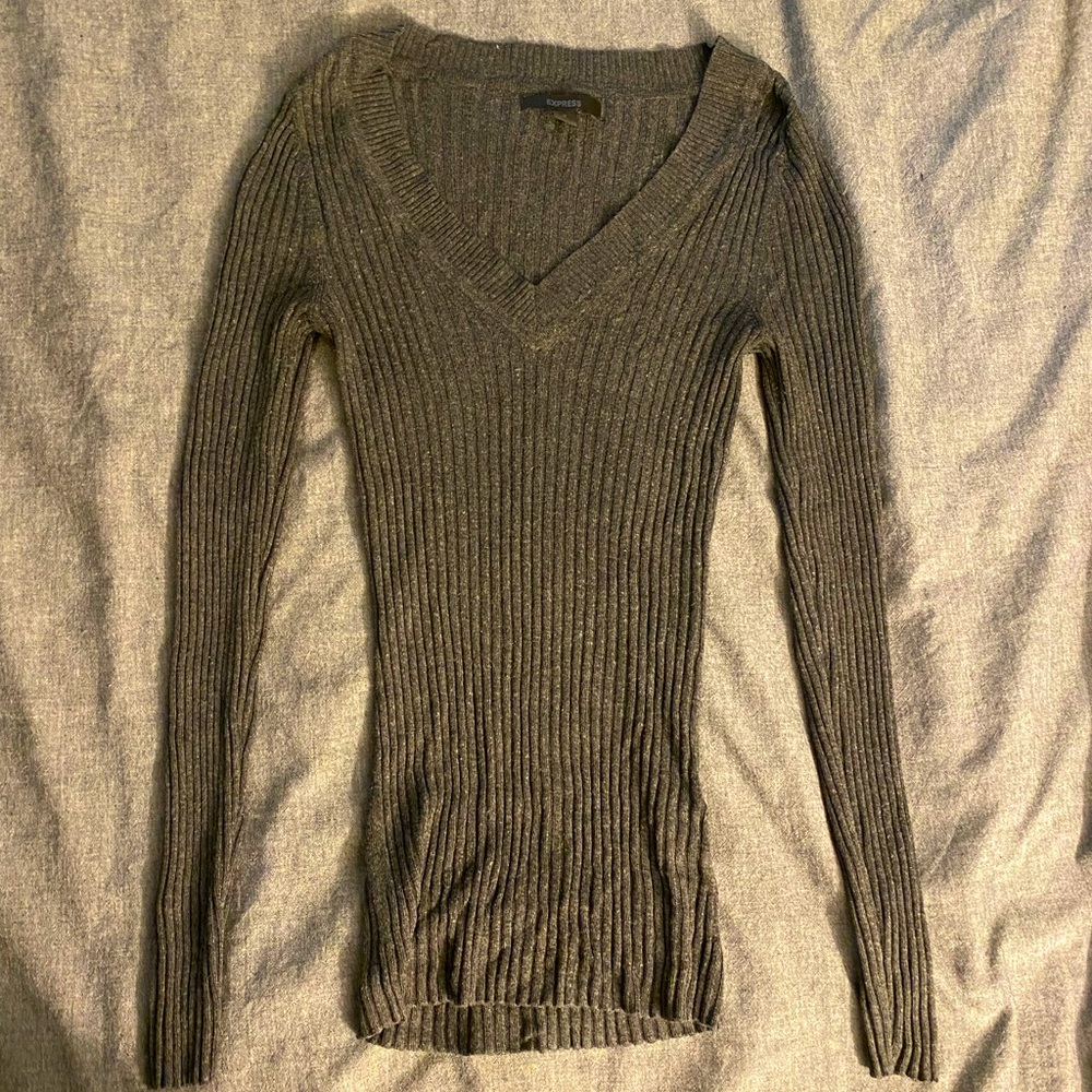 Express Gray V-neck Sweater